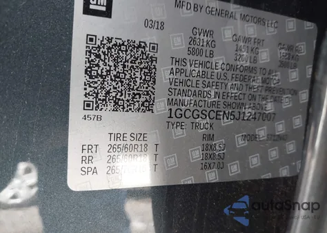 2018 Chevrolet Colorado Lt z USA, uszkodzony, nr VIN 1GCGSCEN5J1247007